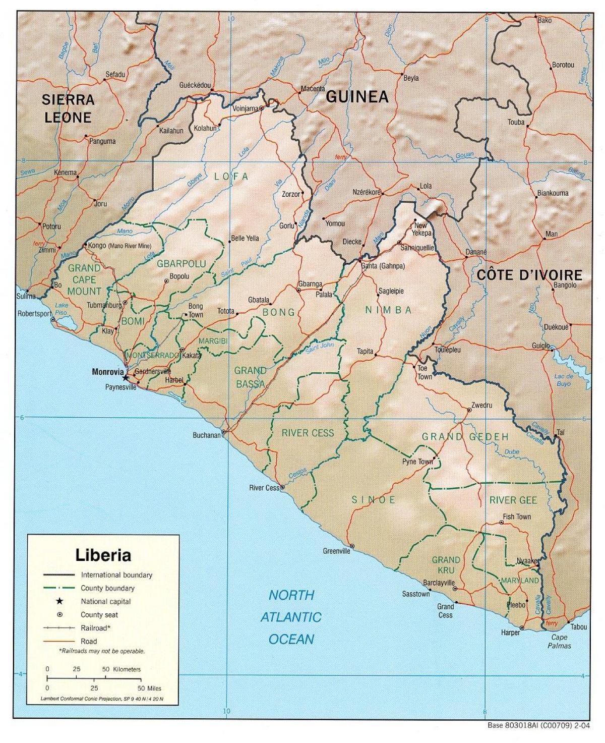 mapa geograficzna mapa Liberii