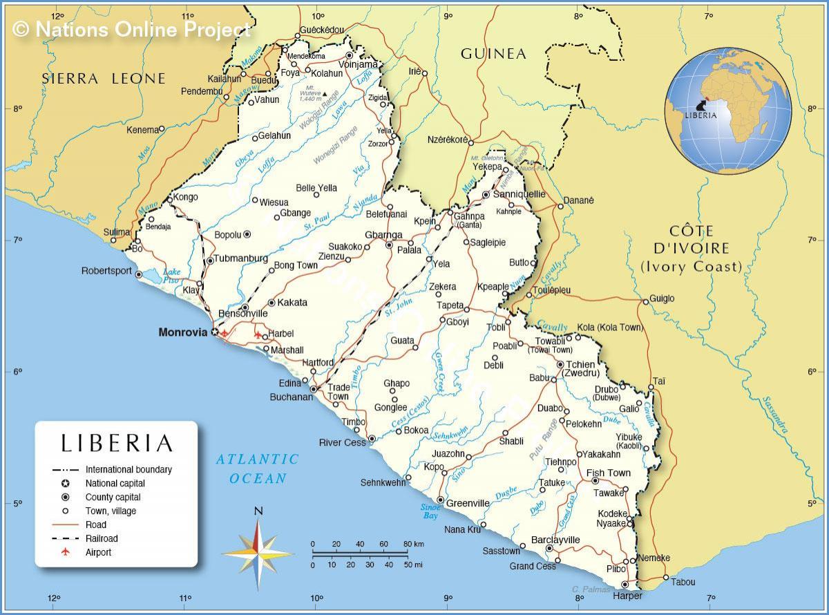 mapa Liberii w Zachodniej Afryce