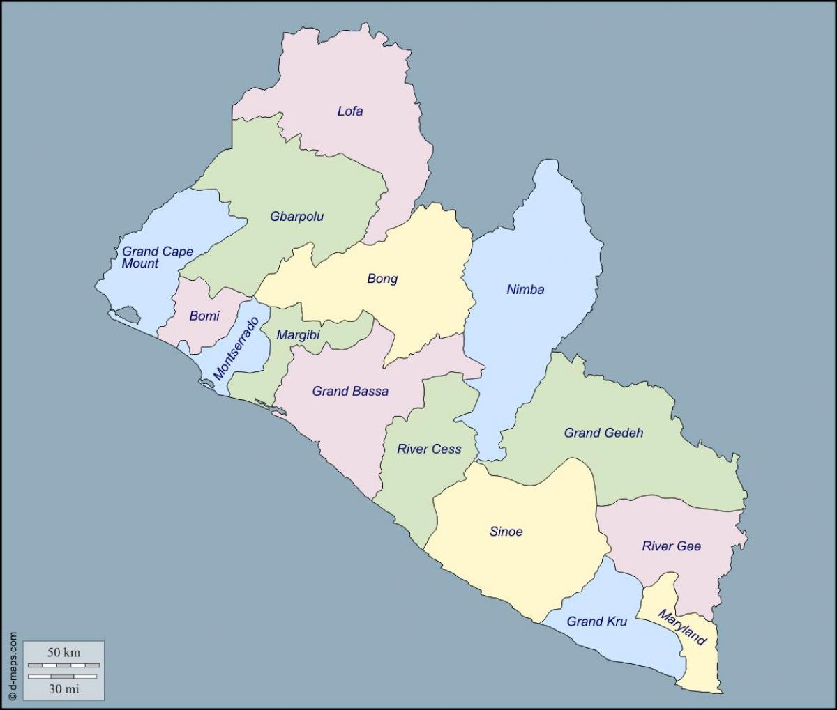 mapa okręgów administracyjnych Liberii 