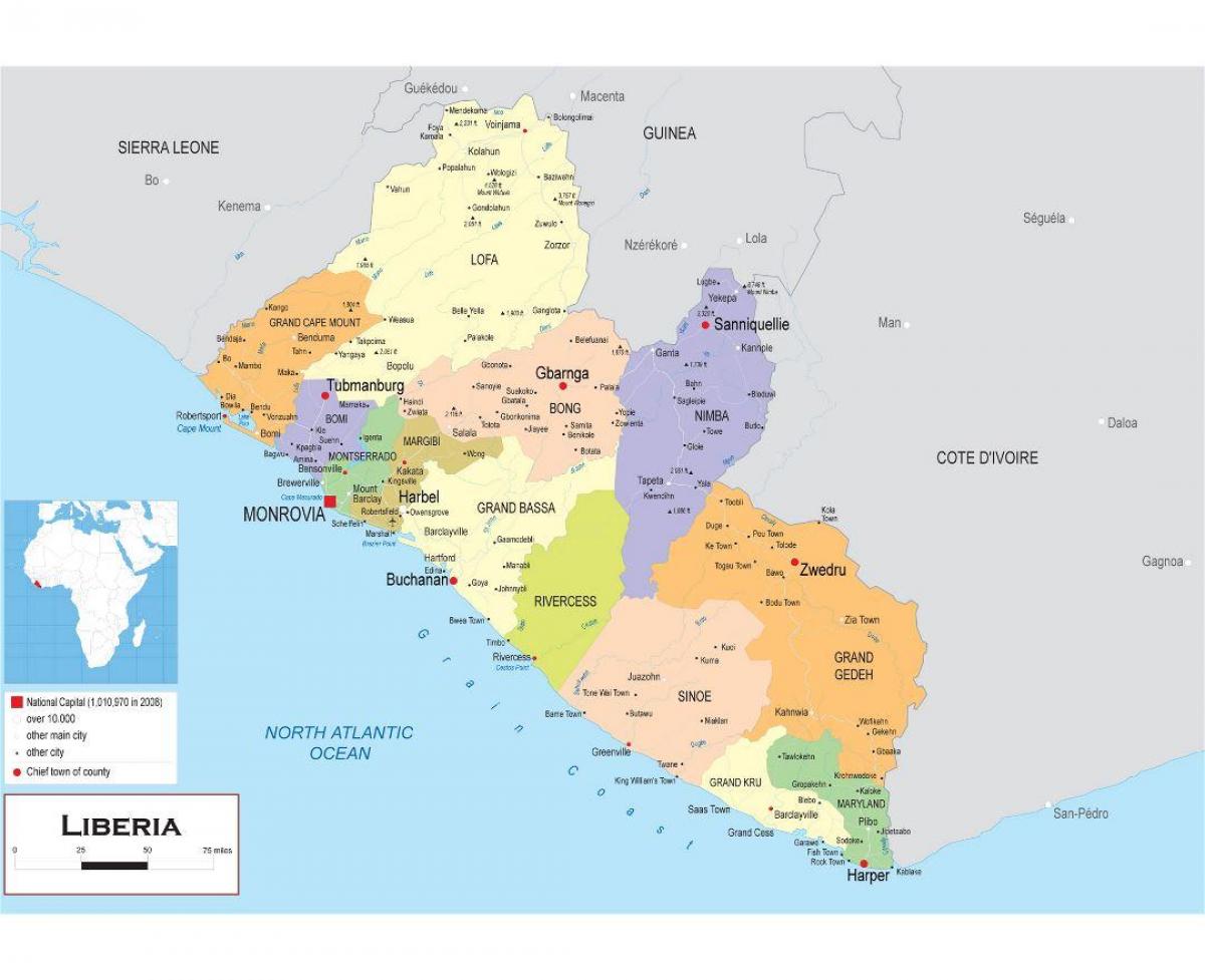 mapę narysować polityczną mapę Liberii