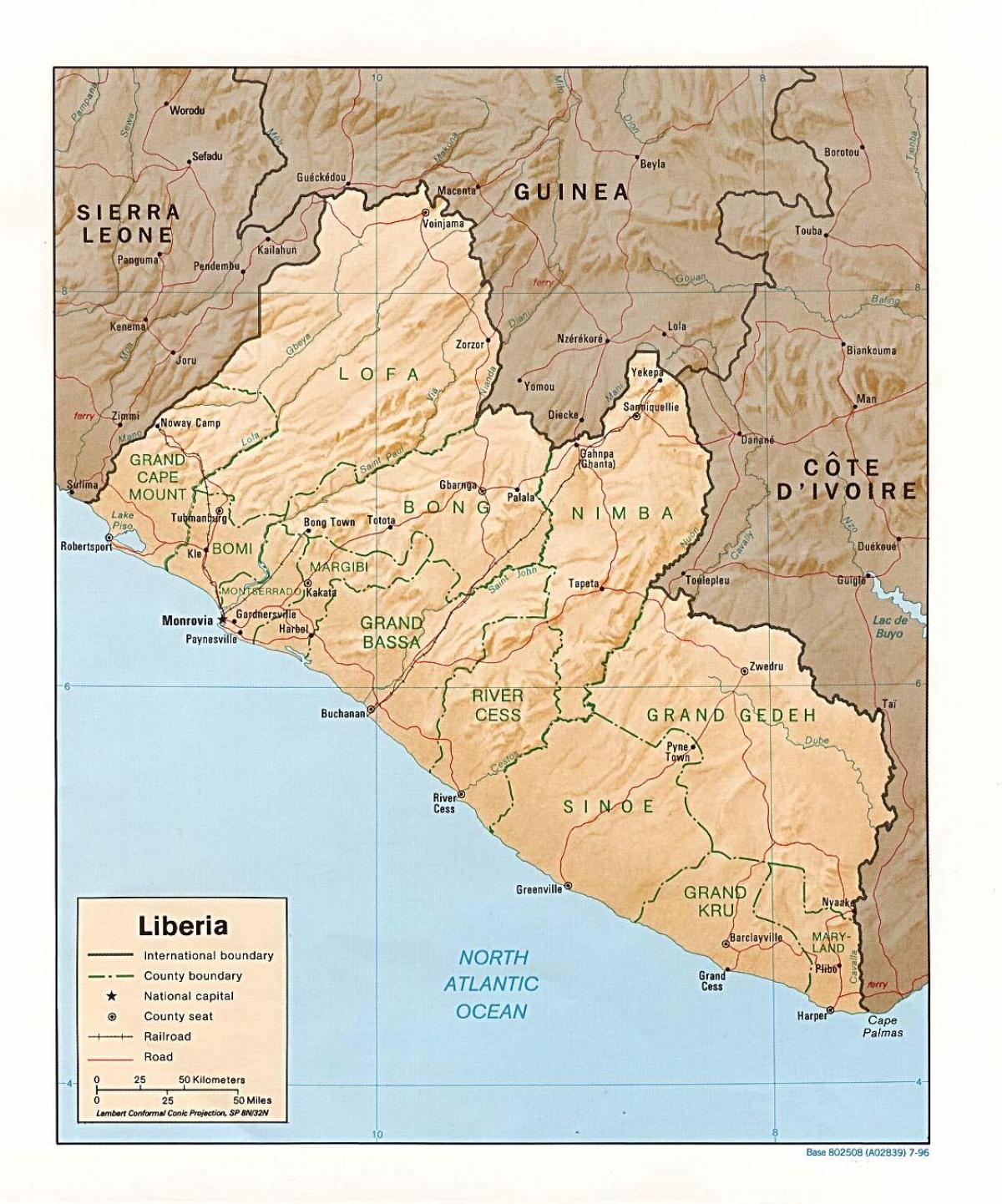 narysować mapę terenu Liberii